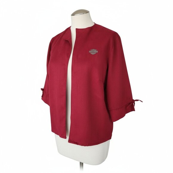 Harley-Davidson Women’s Red Open Front Jacket Size L Logo Embroidered 3/4 Sleeve - Picture 1 of 6